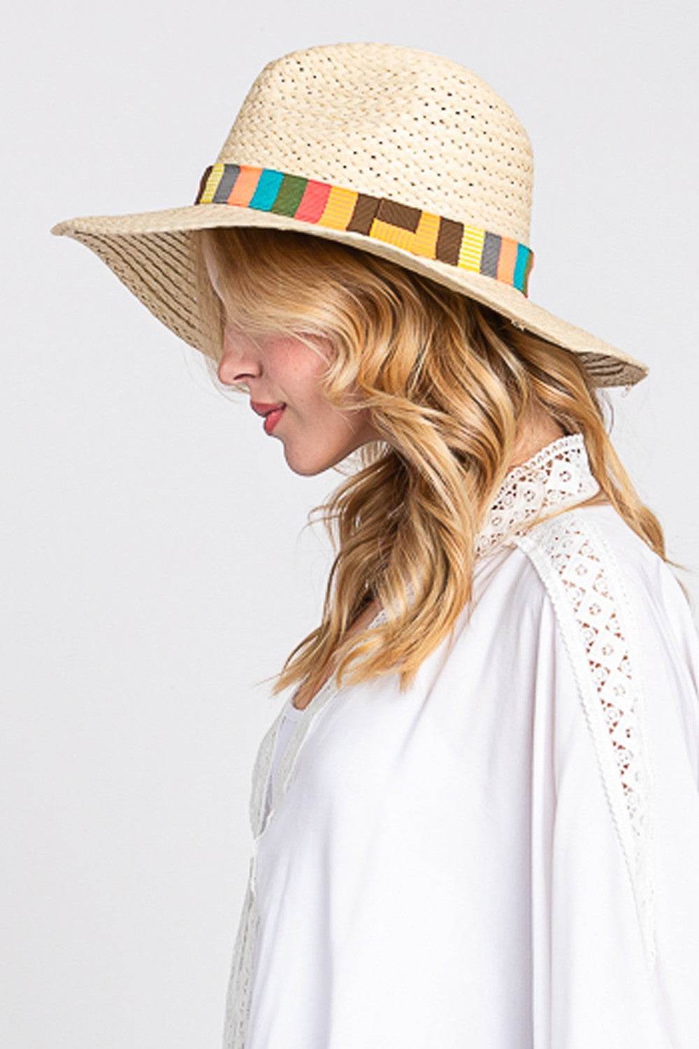 Fame Contrast Wide Brim Straw Hat - Hovatok