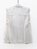 Full Size Button Down Raw Hem Sleeveless Denim Jacket Plus Size - Hovatok