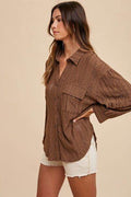Annie Wear Openwork Button Down Drop Shoulder Shirt - Hovatok