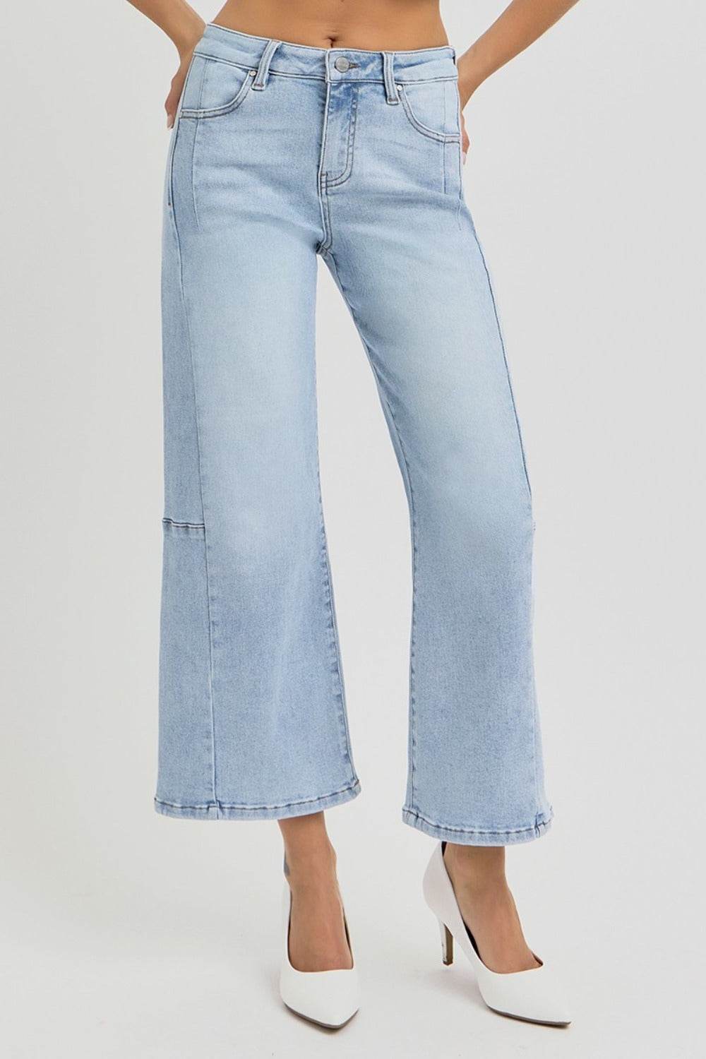 RISEN Full Size High Rise Seamed Detail Wide Leg Crop Jeans - Hovatok