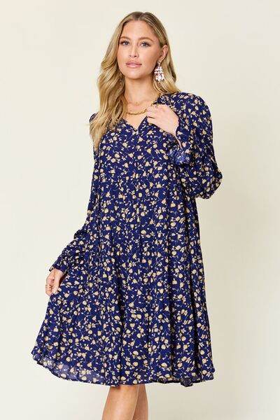 Double Take Full Size Printed Ruffle Hem Long Sleeve Tiered Dress - Hovatok