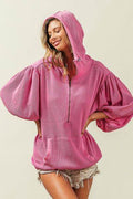 BiBi Waffle-Knit Half Zip Hooded Top - Hovatok