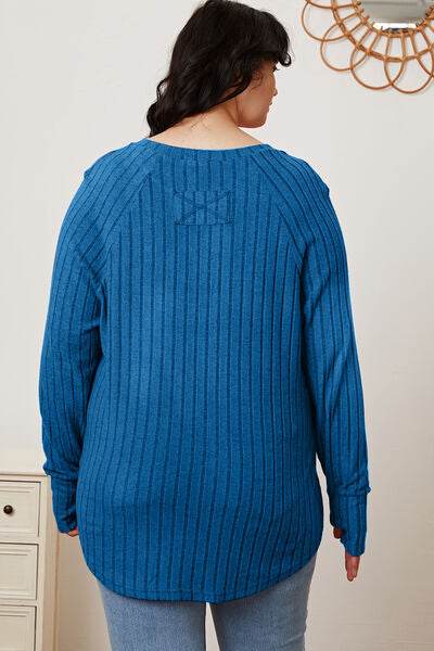 Basic Bae Full Size Ribbed Thumbhole Sleeve T-Shirt - Hovatok
