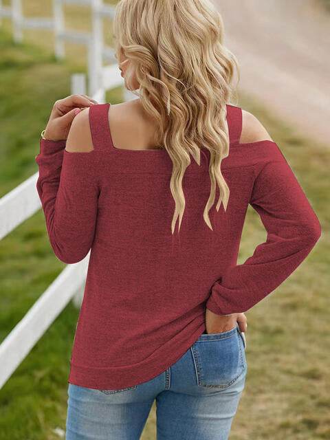 Full Size Cutout Cold Shoulder Blouse - Hovatok