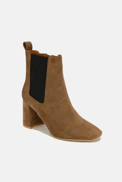 Beast Fashion Faux Suede Block Heel Chelsea Boots with Elastic Side Panel - Hovatok