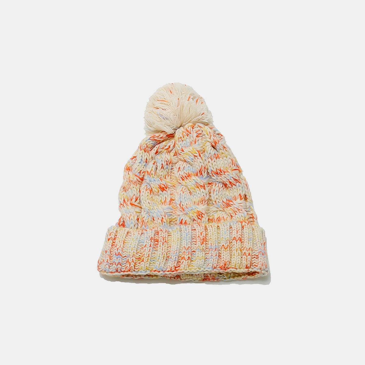 Contrast Cable-Knit Hat with Pompom - Hovatok