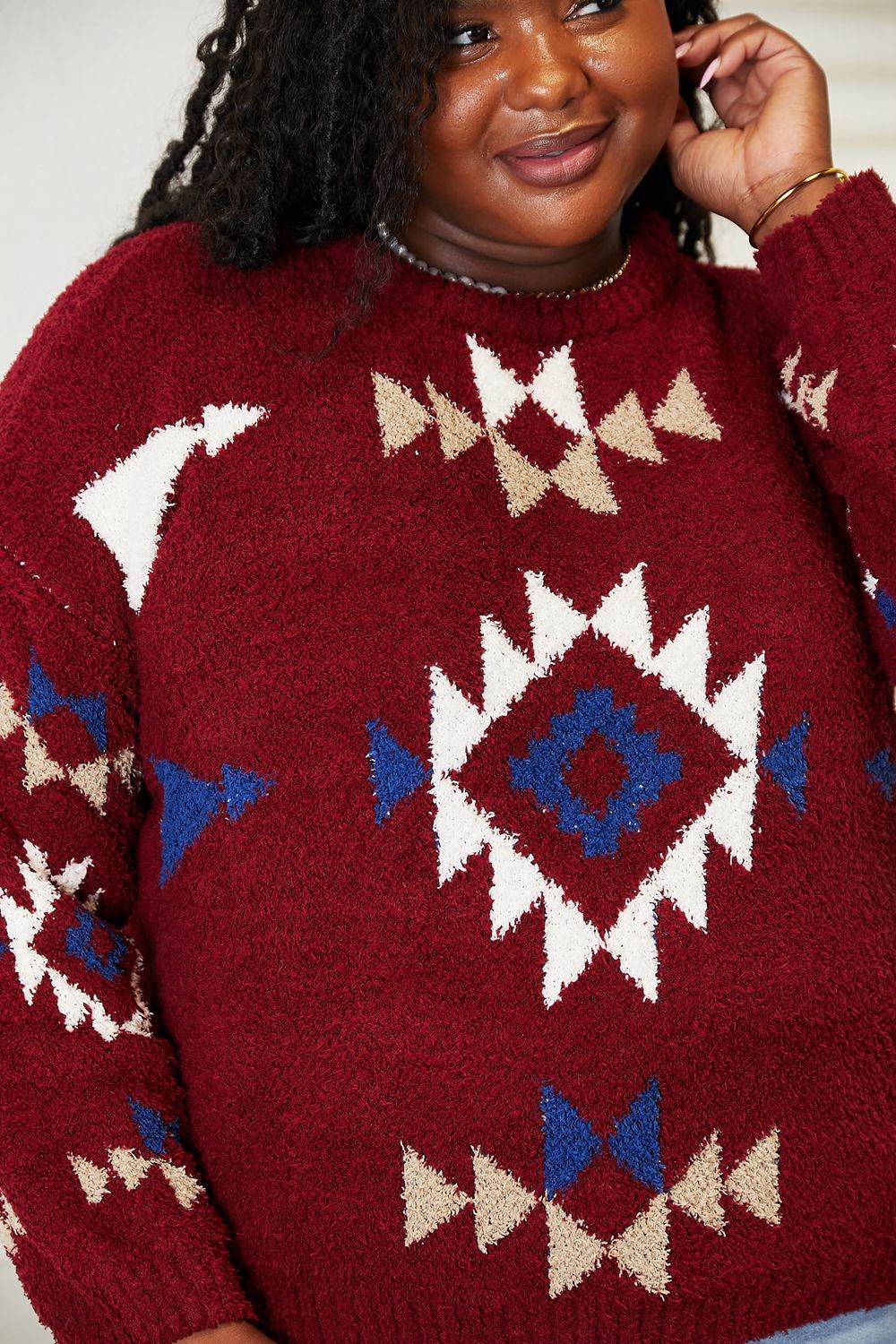 HEYSON Full Size Aztec Soft Fuzzy Sweater - Hovatok