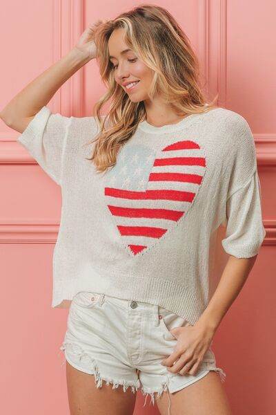 BiBi Striped Heart Contrast Knit Top - Hovatok