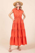 Mittoshop Button Up Collared Tiered Maxi Shirt Dress - Hovatok