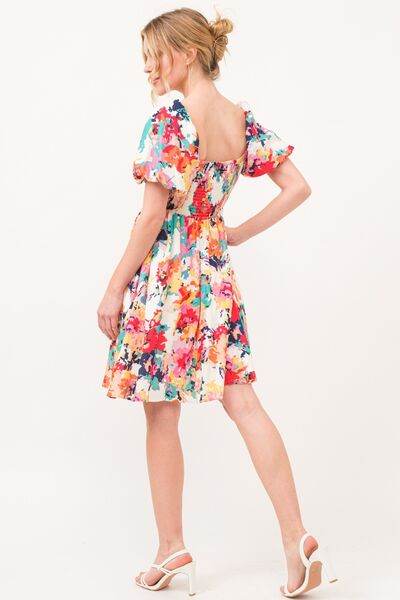 And The Why Square Neck Puff Sleeve Floral Dress - Hovatok