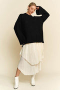 Davi & Dani High-Low Round Neck Drop Shoulder Sweater - Hovatok