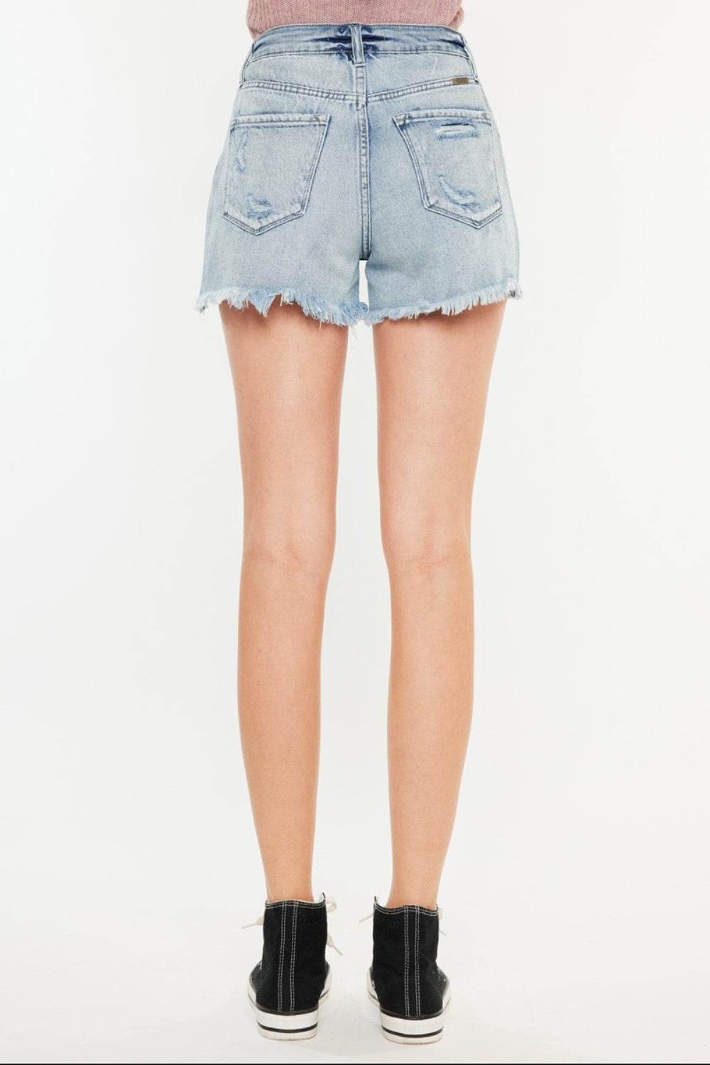 Kancan Distressed High Waist Denim Shorts with Pockets - Hovatok