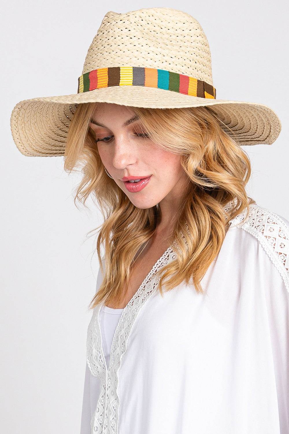 Fame Contrast Wide Brim Straw Hat - Hovatok