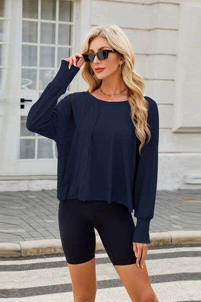 Backless Round Neck Long Sleeve T-Shirt - Hovatok