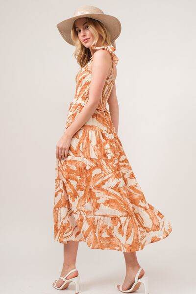 And The Why Tie Shoulder Smocked Midi Tiered Dress - Hovatok