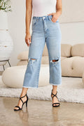 RFM Full Size Tummy Control High Waist Raw Hem Distressed Jeans - Hovatok