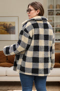 Plus Size Plaid Button Up Long Sleeve Coat - Hovatok