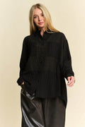 Davi & Dani Crinkled Jacquard Button Down Shirt - Hovatok