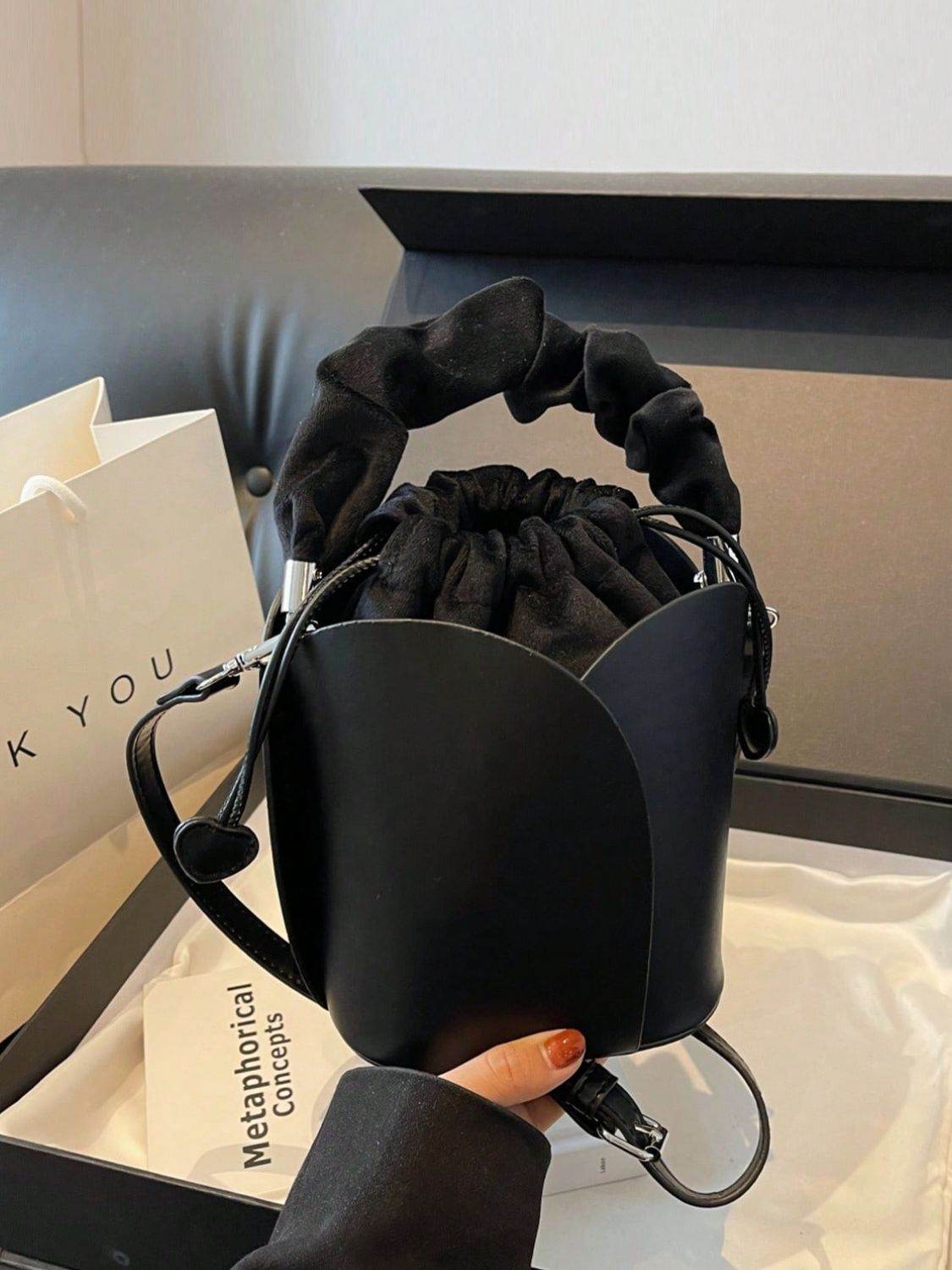PU Leather Drawstring Bucket Bag - Hovatok
