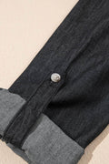 Pocketed Collared Neck Long Sleeve Denim Top - Hovatok