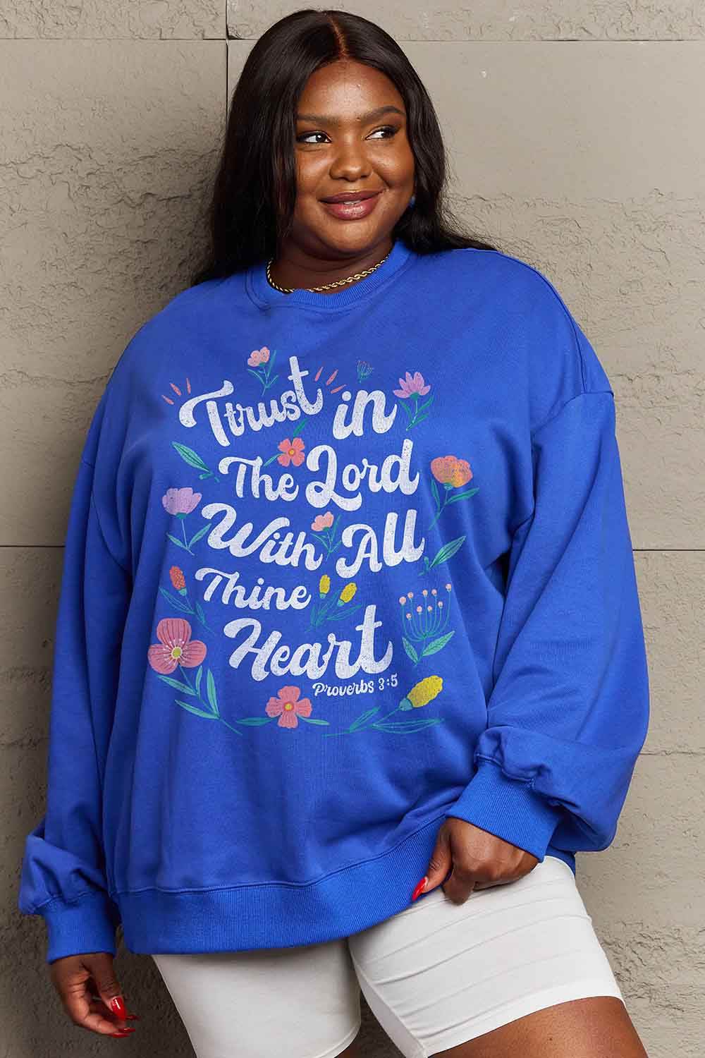 Simply Love Full Size Flower Slogan Graphic Sweatshirt - Hovatok