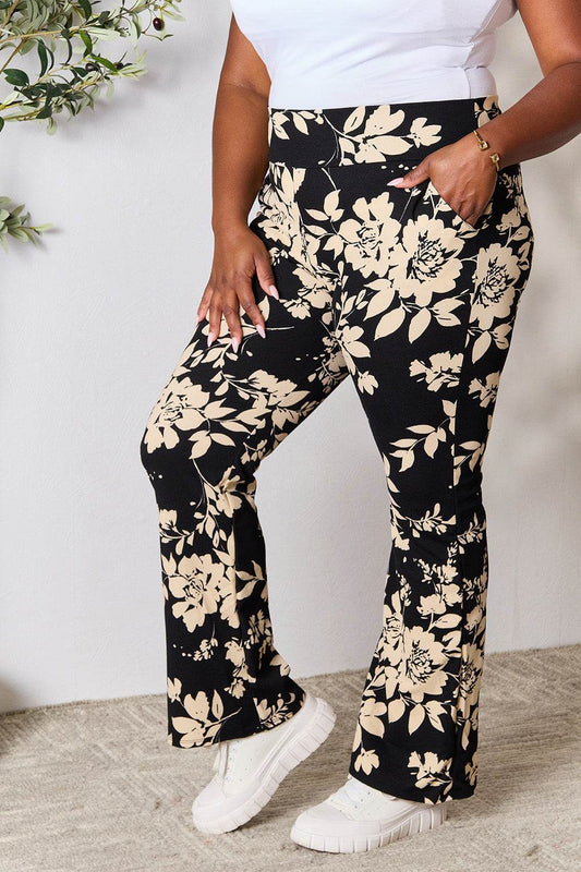 Heimish Full Size High Waist Floral Flare Pants - Hovatok