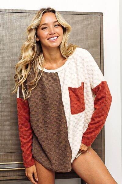 BiBi Color Block Brushed Checker Top - Hovatok