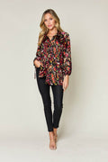 Double Take Full Size Printed Button Up Long Sleeve Shirt - Hovatok