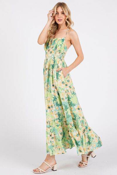 Mittoshop Floral Smocked Back Ruffled Hem Maxi Cami Dress - Hovatok