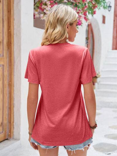 Double Take Ruched V-Neck Short Sleeve T-Shirt - Hovatok