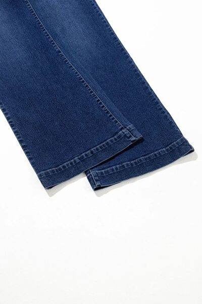 Front Pocket Patch High Waisted Wide Leg Jeans - Hovatok