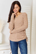 Double Take Drawstring Ribbed Long Sleeve T-Shirt - Hovatok