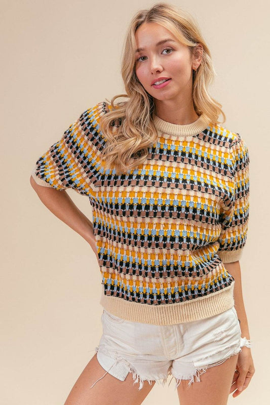 BiBi Multi Color Half Sleeve Sweater - Hovatok