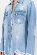 American Bazi Distressed Frayed Hem Denim Jacket - Hovatok