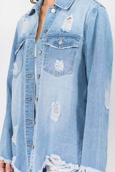 American Bazi Distressed Frayed Hem Denim Jacket - Hovatok