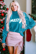 Double Take Full Size Merry Christmas Turtleneck Long Sleeve Sweater - Hovatok