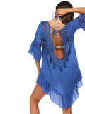 Backless Cutout Three-Quarter Sleeve Cover Up - Hovatok