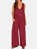 Full Size V-Neck Wide Strap Jumpsuit - Hovatok