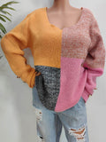 Color Block Decorative Button Long Sleeve Sweater - Hovatok