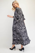 Celeste Full Size Leopard Round Neck Flounce Sleeve Dress - Hovatok