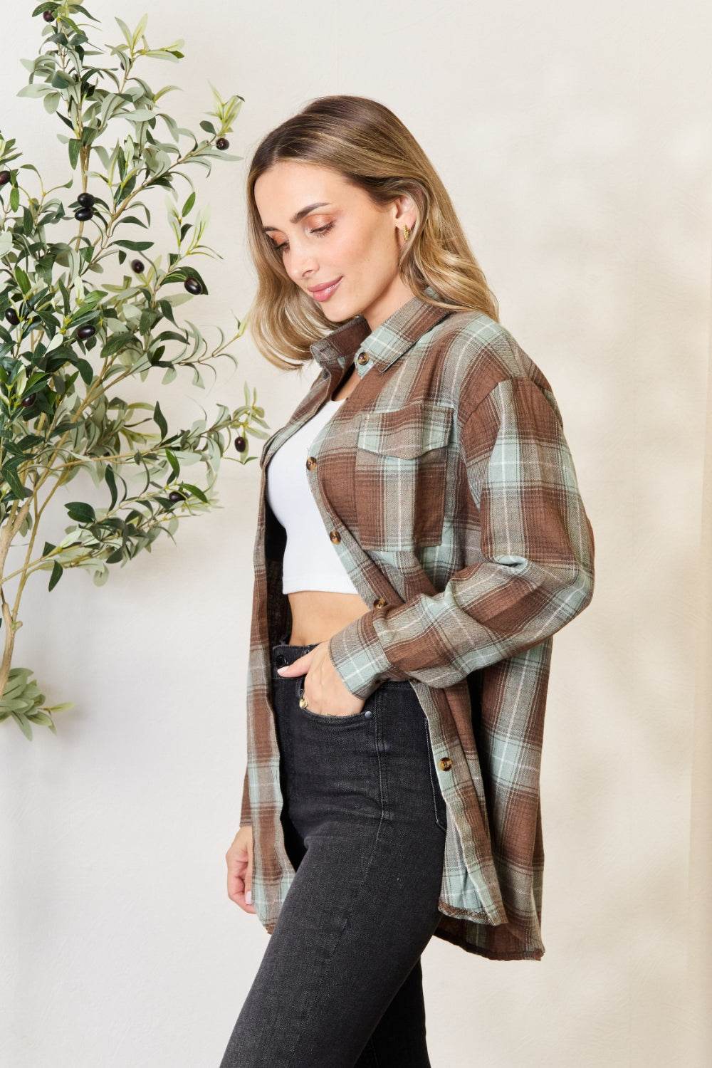 Mandy Plaid Dropped Shoulder Shirt - Hovatok