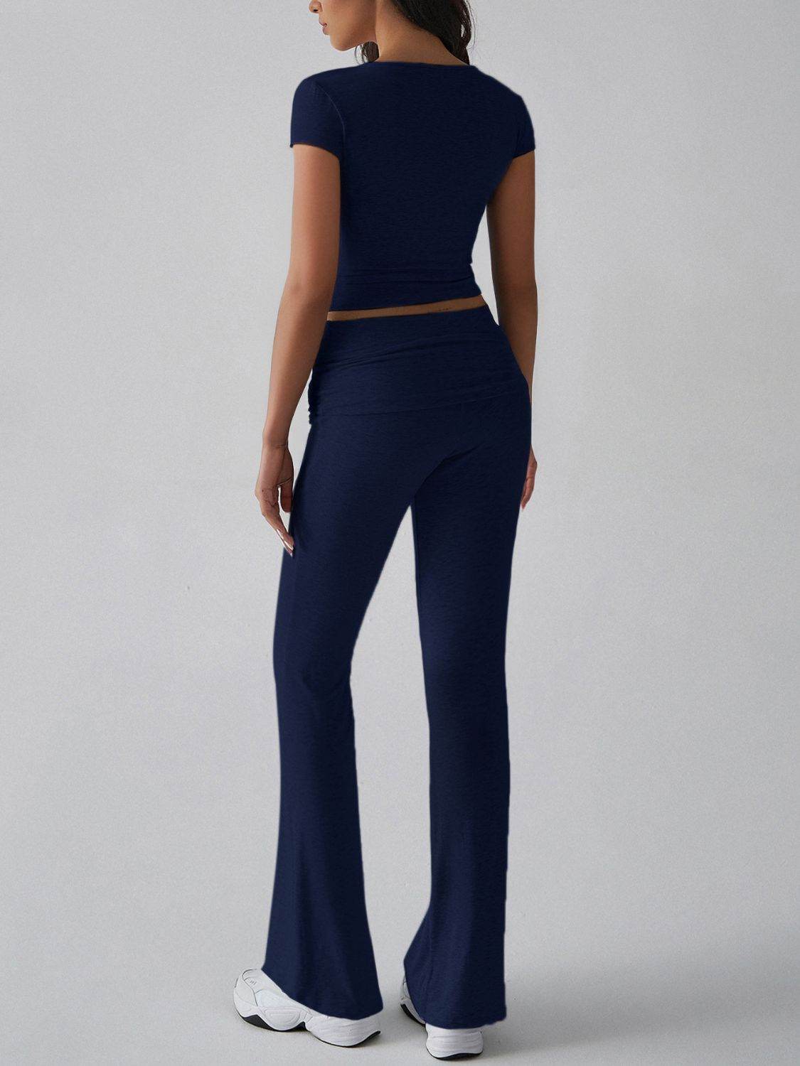 Devine V-Neck Top and Bootcut Leggings Set - Hovatok