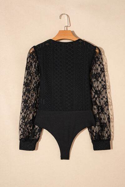 Eyelet Lace Long Sleeve Bodysuit - Hovatok