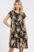 Mittoshop Flower Print Round Neck Flutter Sleeve Tiered Dress - Hovatok