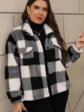 Plus Size Pocketed Plaid Collared Neck Jacket - Hovatok