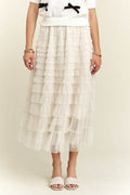 ADORA Elastic Waist Layered Mesh Midi Skirt - Hovatok