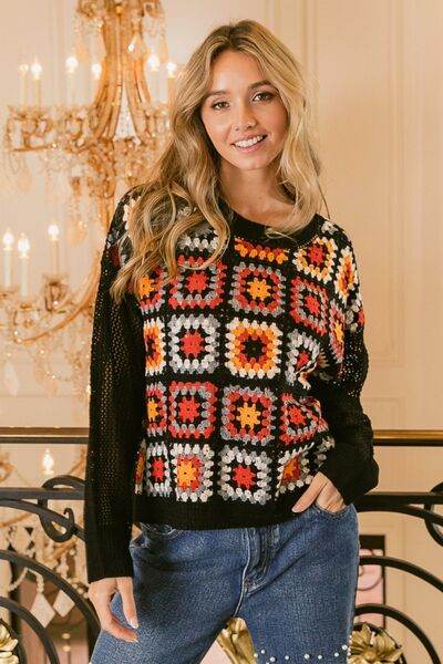 BiBi Granny Square Front Long Sleeve Top - Hovatok