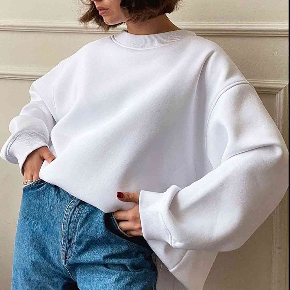 Oversize Round Neck Dropped Shoulder Sweatshirt - Hovatok