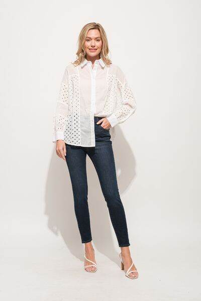 And The Why Eyelet Long Sleeve Button Down Shirt - Hovatok