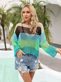 Angel Wings Color Block Openwork Boat Neck Cover Up - Hovatok